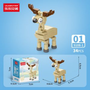 Lele Brothers 10-in-1 Animal Building Blocks - DIY Safari Series Educational Toy Set For Kids - Moose