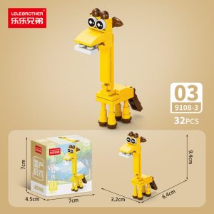 Lele Brothers 10-in-1 Animal Building Blocks - DIY Safari Series Educational Toy Set For Kids - Giraffe