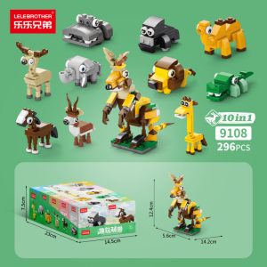 Lele Brothers 10-in-1 Animal Building Blocks - DIY Safari Series Educational Toy Set For Kids