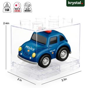 Vintage Diecast Pull-Back Car with Stackable Case 1:64 Alloy Model - VW Beetle Police Blue