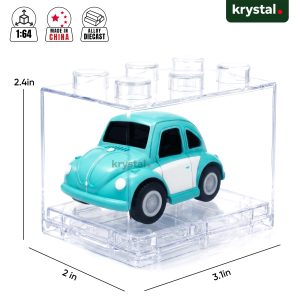 Vintage Diecast Pull-Back Car with Stackable Case 1:64 Alloy Model - VW Beetle Sky Blue